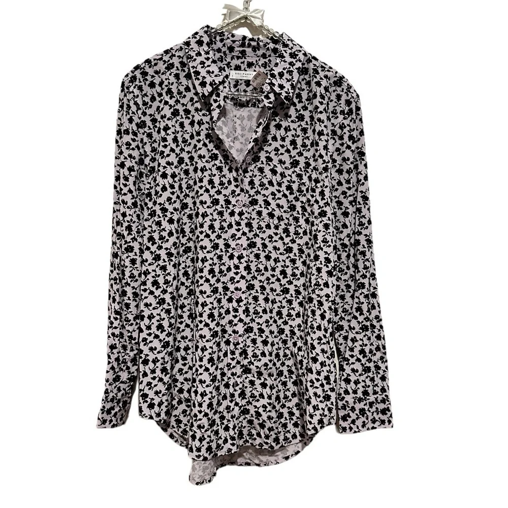 EQUIPMENT ADALYN SILK FLORAL BLACK PINK PRINT BUTTON DOWN BLOUSE TOP S
